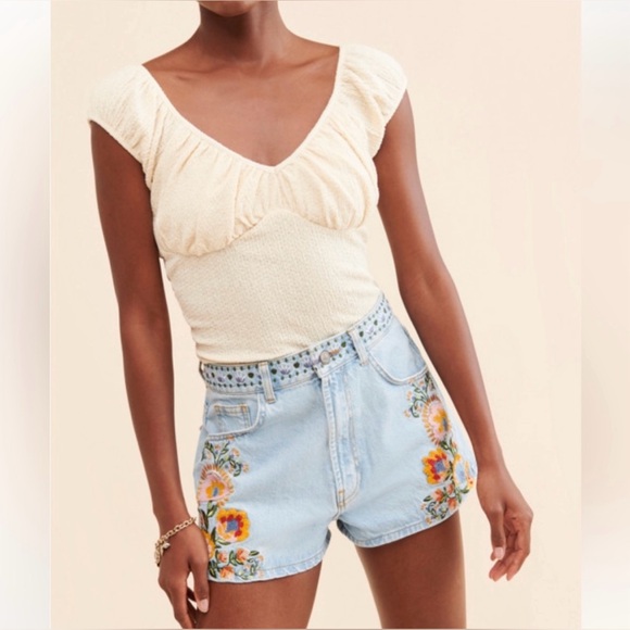 NWT FARM Rio Summer Garden Denim Shorts - Picture 2 of 15